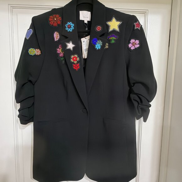 NWT $495 Cinq a Sept Black Jacket w Multicolored beads and Rhinestones sz 8 - Picture 7 of 7
